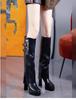 Autumn and Winter Versatile Waterproof Platform High Heel But Knee Pants Boots 2025 Belt Buckle Thick Heel High Tube Brown Knight Boots