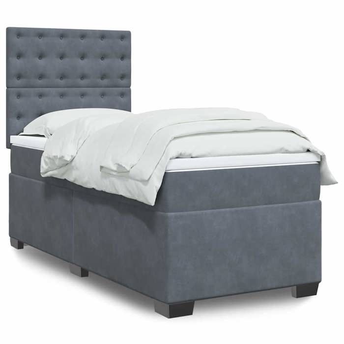 Maison Exclusive - Sommier à lattes de lit et matelas Gris foncé 90x200 cm Velours