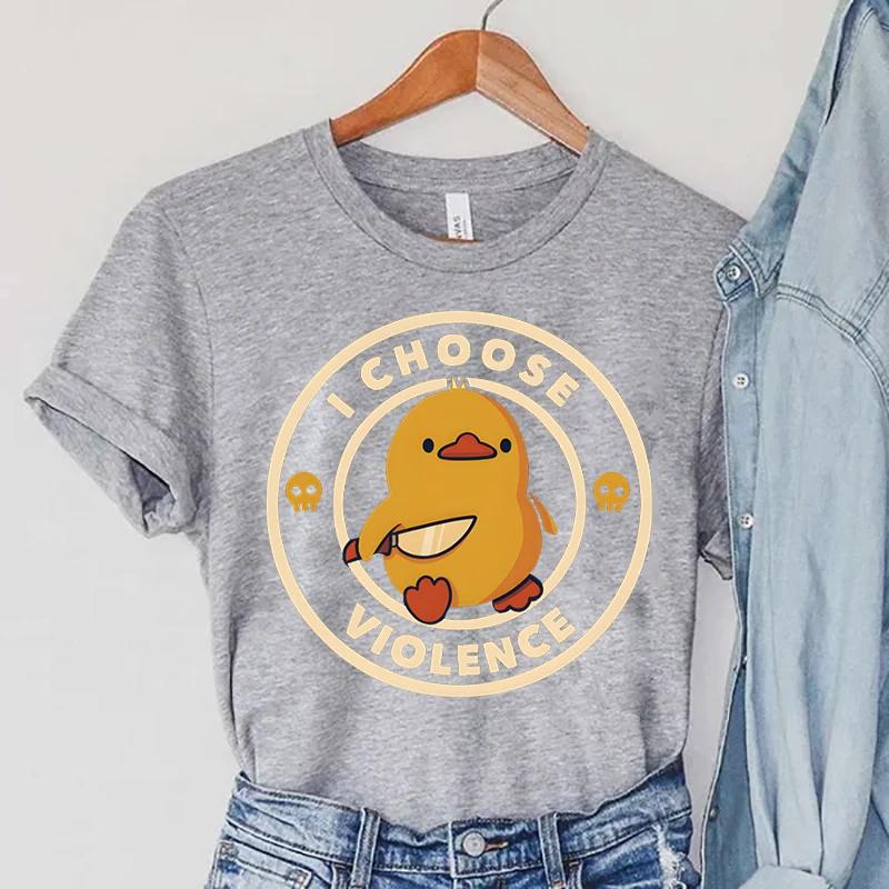 Women's I CHOOSE VIOLENCE Knife Print Clothing Duck Print T-Shirts Cartoon Animals Female Tops Vintage Skull Women New T-Shirts