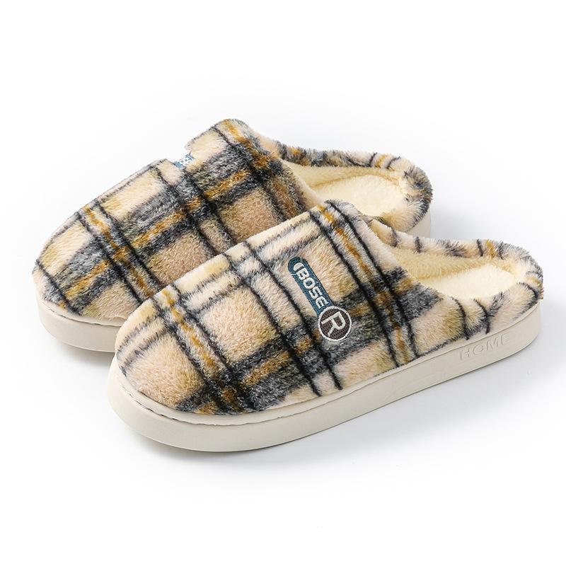 Fashion home cotton slippers women's autumn and winter new non-slip velvet warm colored striped cotton slippers