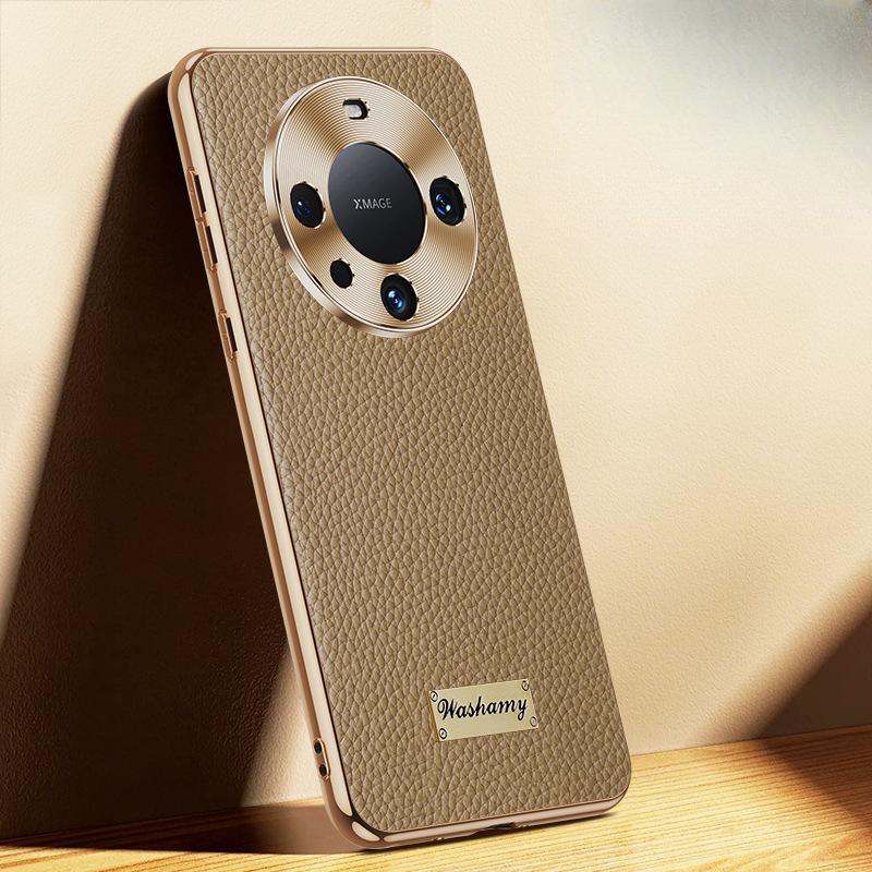Suitable for Huawei Mate60pro Mobile Phone Case Electroplated Lychee Pattern Mate60 Lens Full-pack Anti-fall M60 Leather Case