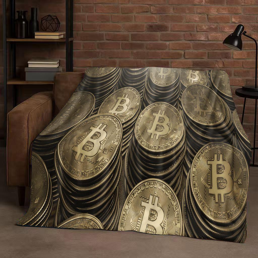 3D Rich BTC Bitcoin Circuit Board Art Cartoon Flannel Blanket,Ultra Soft Warm Plush Throw for Home Bedroom Bed Sofa Cover Kids