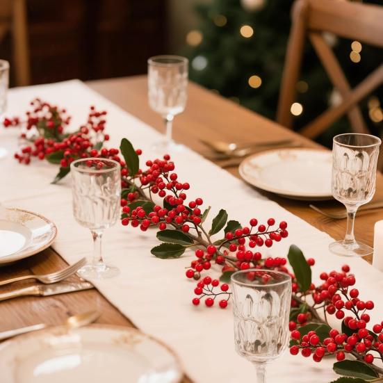 50 Pcs Christmas Artificial Picks Fake Greenery Pine Branches Faux Red Berry Stems for DIY Christmas Garland Wreath Flower Arrangement Decoration