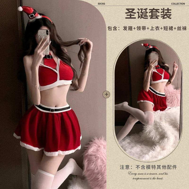 Sexy Lingerie Sexy Little Red Riding Hood Christmas Uniform Seduction Hot Neck Bra Hip Skirt Home Pajamas
