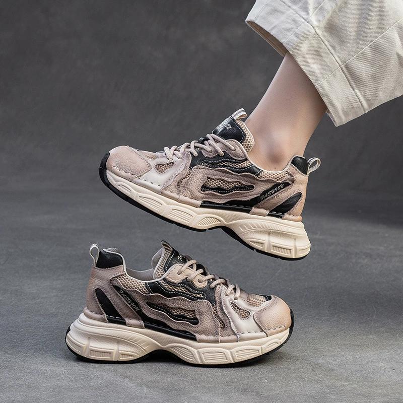 Fashion GKTINOO 2025 Spring Autumn Lace-up Shoes Women Sneakers Genuine Leather Thick Soled Handmade Comfortable Retro Platform Sneakers