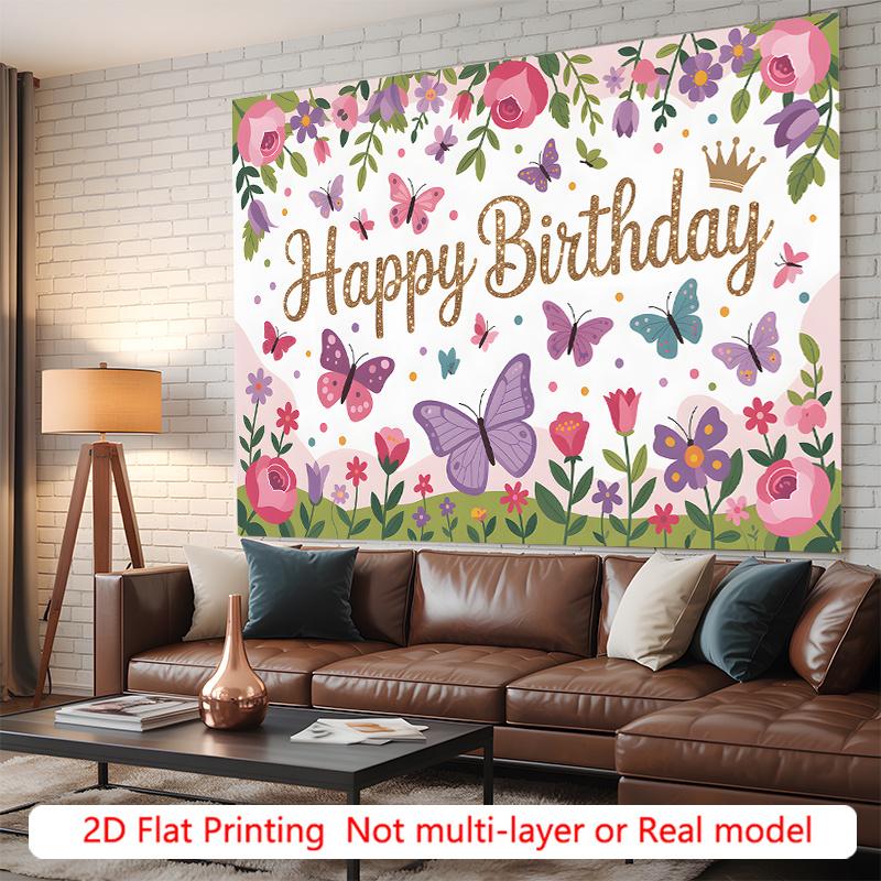 Party Backdrop Floral Butterfly Flat Parties Spanish Text Events Celebration Photo Booth Front Door Decor