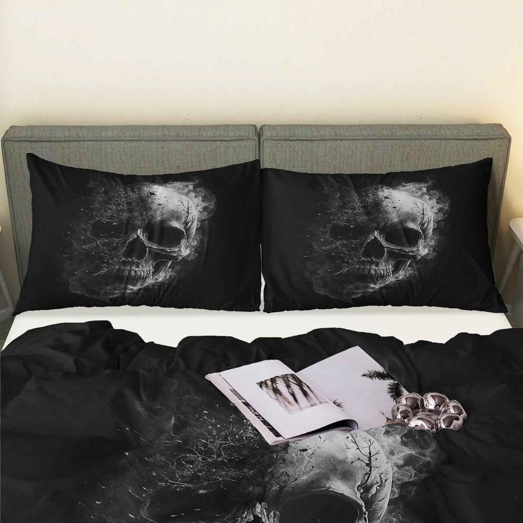 Duvet Cover Set Halloween Smoke Dark Horror Theme Halloween Bedding Set Perfect For Bedroom Living Room Photography Decoration.