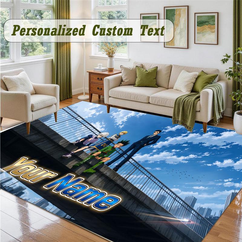 Crystal Velvet Square Rug Custom NameHunter × Hunter Pattern Non Slip Home Floor Decor Rug