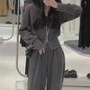"Women's Retro Hong Kong-Style Hooded Tracksuit: Loose-Fit Sweater and Slim Pants for Spring & Autumn"