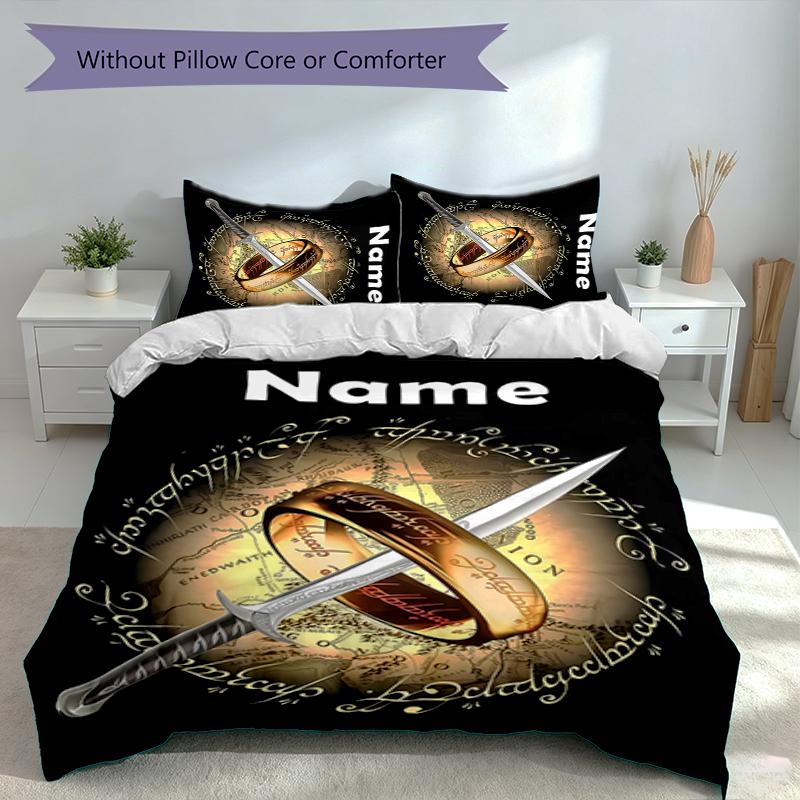 3pcs Custom Name The Fellowship of the Ring Bedding Set,Includes 1 Duvet Cover and 2 Pillowcases,All-season Bedroom Decor