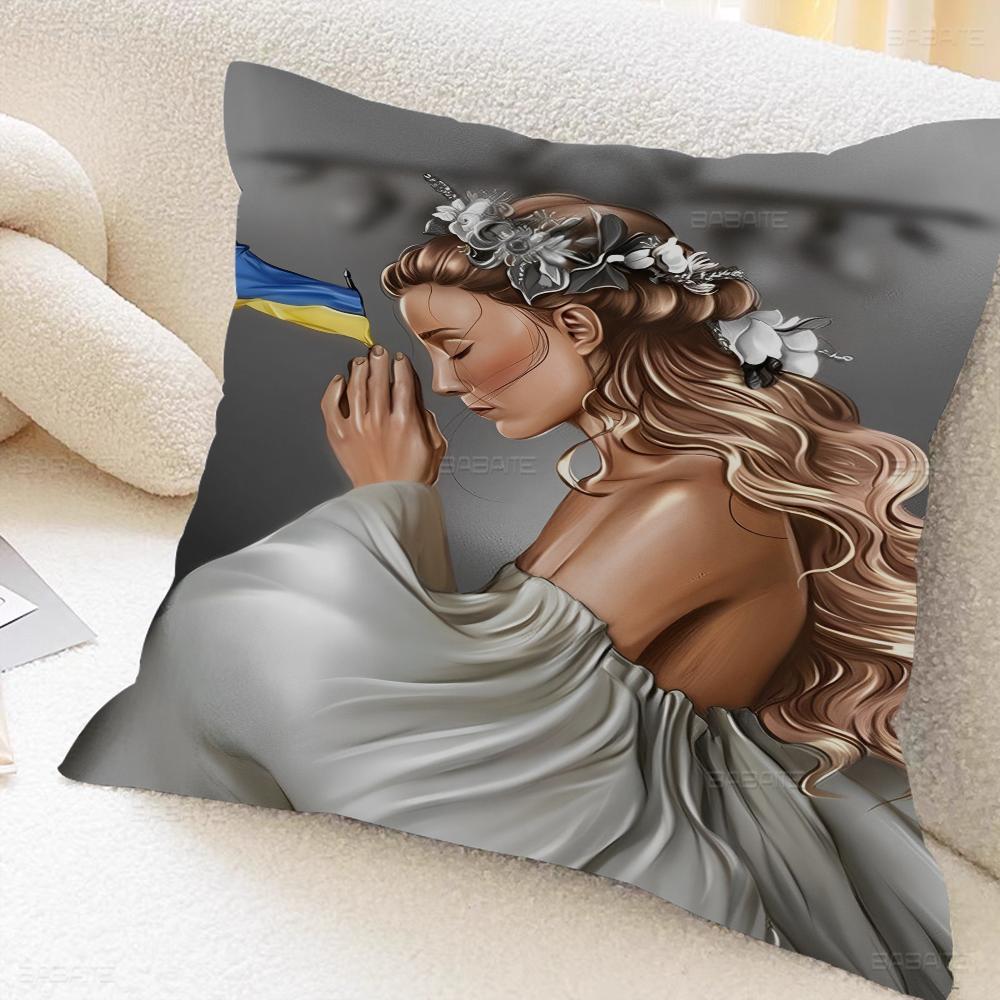 U-Ukraine-Flag Girl Pattern Pillow Gifts Home Office Furnishings Bedroom Sofa Car Cushion Cover Case 45x45cm