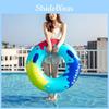 Large And Thick Adult Swim Ring With Handle Ink Style Pattern Suitable For Water Activities