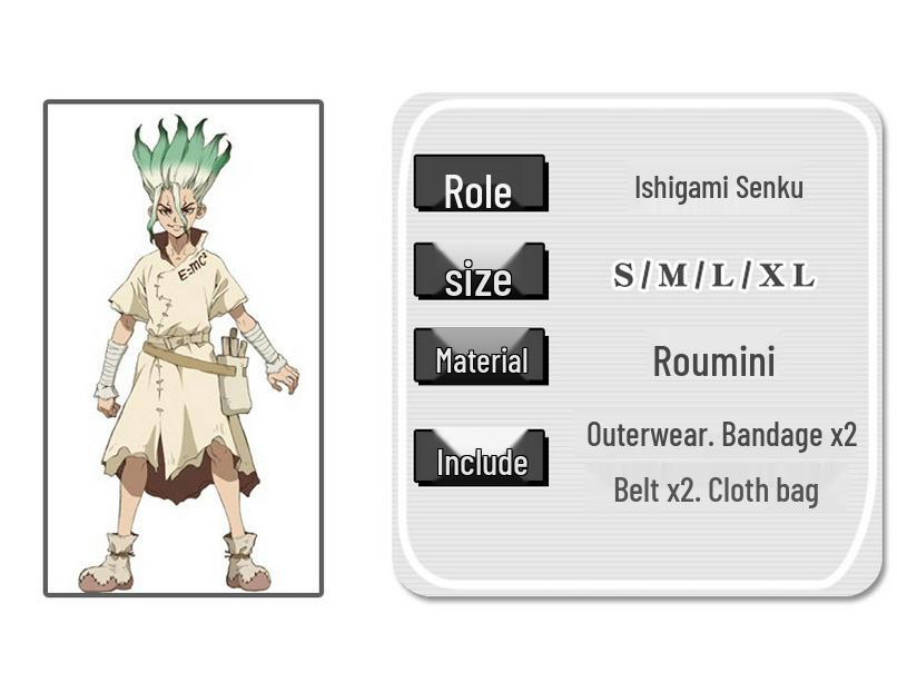 Dr.. STONE Senku Ishigami Cosplay Kostümü Tam Set - Taş Devri Anime Kıyafeti