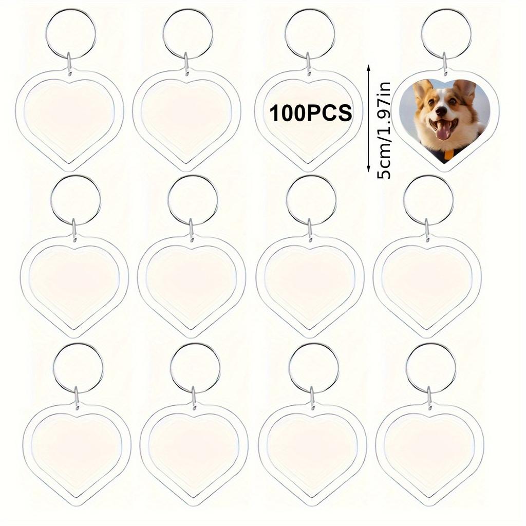 50/100pcs Clear Acrylic Photo Frame Keychains DIY 2D Picture Holders Frame Keychain Kit with Silvery Ring for Backpacks Car Keys