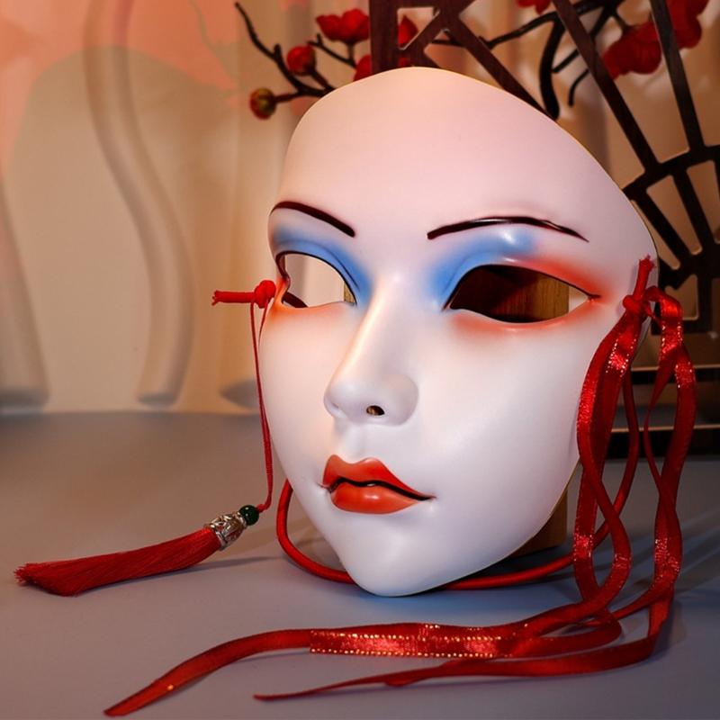 Hand Painted Mask Halloween Party Mask Full Face Mask Masquerade Mask for Women Cosplay Halloween Costume Accessories