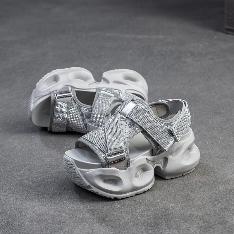 Chunky Platform Sparkle Velcro Sandals for Women Futuristic Thick Sole Summer Shoes