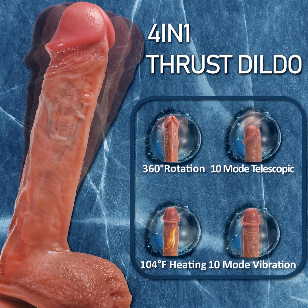 9-Zoll-4-in-1-Dildo, 10 Teleskop- und Vibrationsmodi, Heiz- und Schwingfunktionen, kabellose Fernbedienung, Freisprecheinrichtung mit Saugnapf für männliche und weibliche Paare