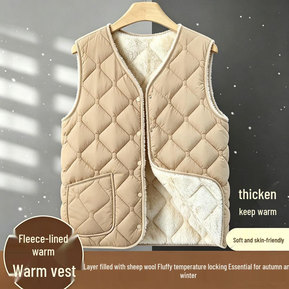 Women's 2025 Collarless Cotton Vest - Autumn/Winter Large Size Round Neck Waistcoat
