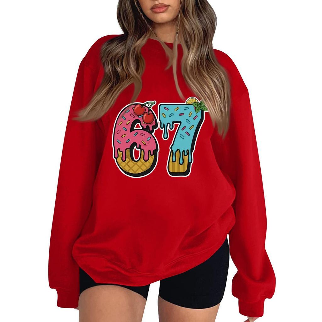 Damen Modisches Lässiges Langärmliges Rundhals-Pullover-Sweatshirt mit Aufdruck