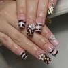 1 Set Press On Nails Salon Quality Almond French Tip Stick-on Fake Nails Removable 3D Charm Women Full Cover Glue On False Nails