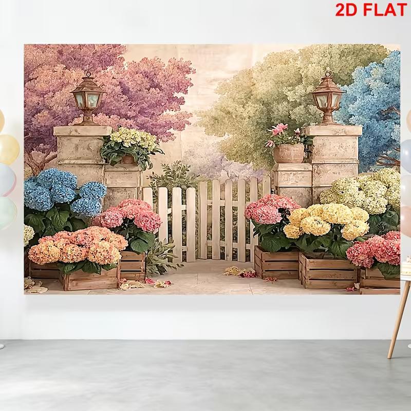 

2D Hydrangea Garden Backdrop - Spring Flower Photography Background for Party 47.2x31.5inch/120*80cm