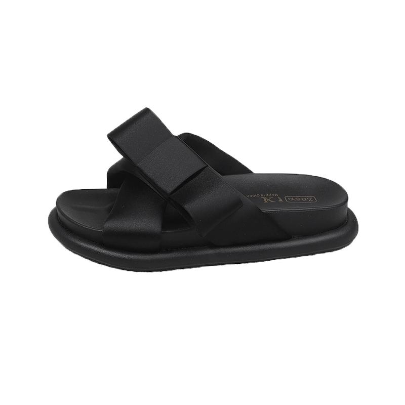 

Fashion Luxury Champagne Satin Silk Sandals Woman Big Bowknot Thick Sole Sandalias Ladies Elegant Brand Design PU Footbed Mule Shoes 40 чёрный