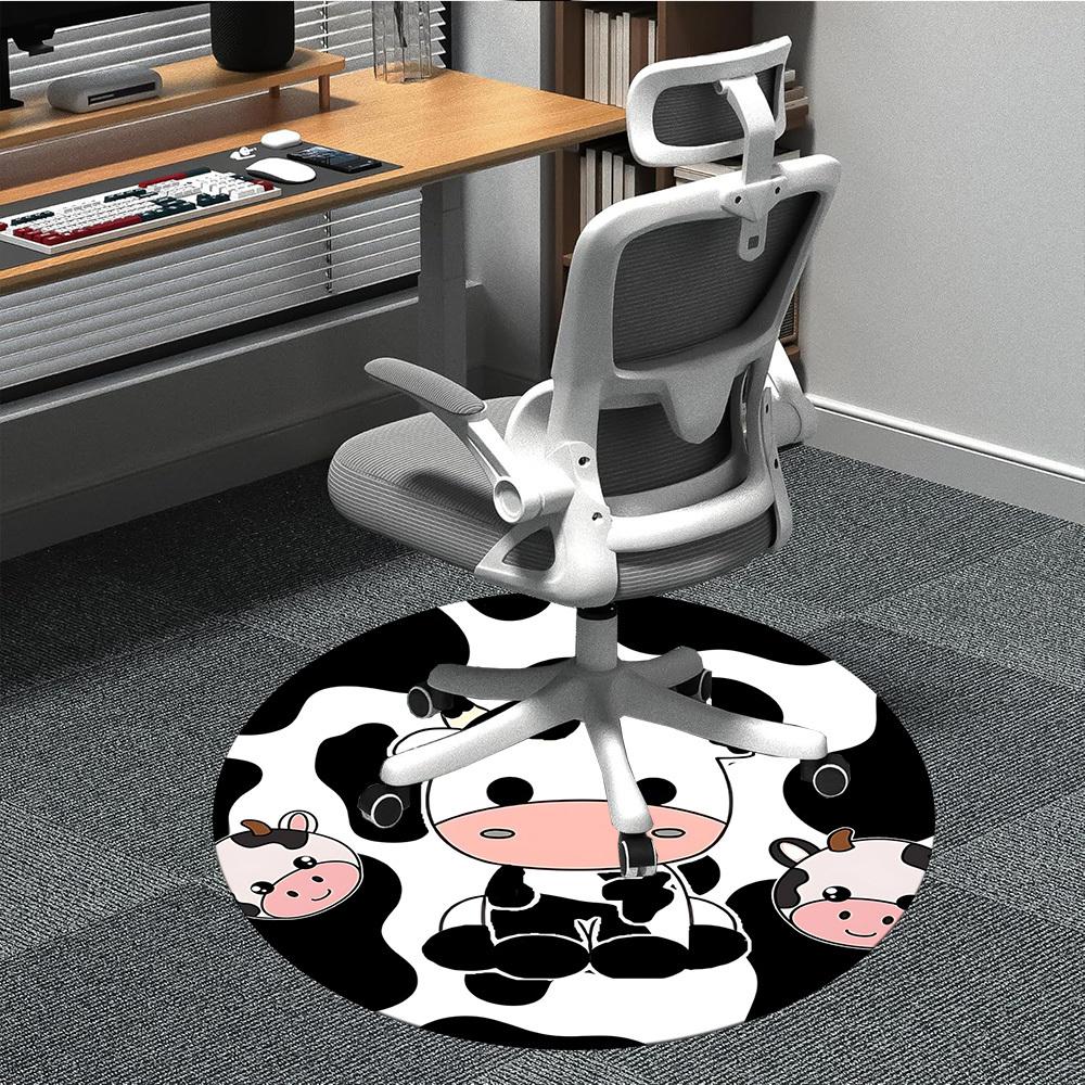 1pc Cow Print Office Round Area Rug, Under Office Chairs Bedroom Living Room Home Decor, Room Deco