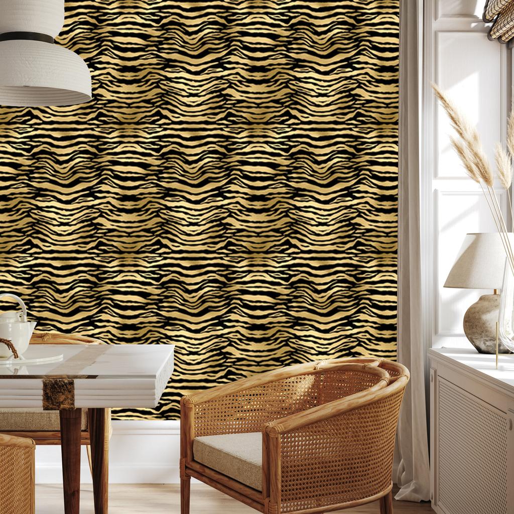 Black and Gold Tropical Pattern Wallpaper Ochre and Gold 50x1000