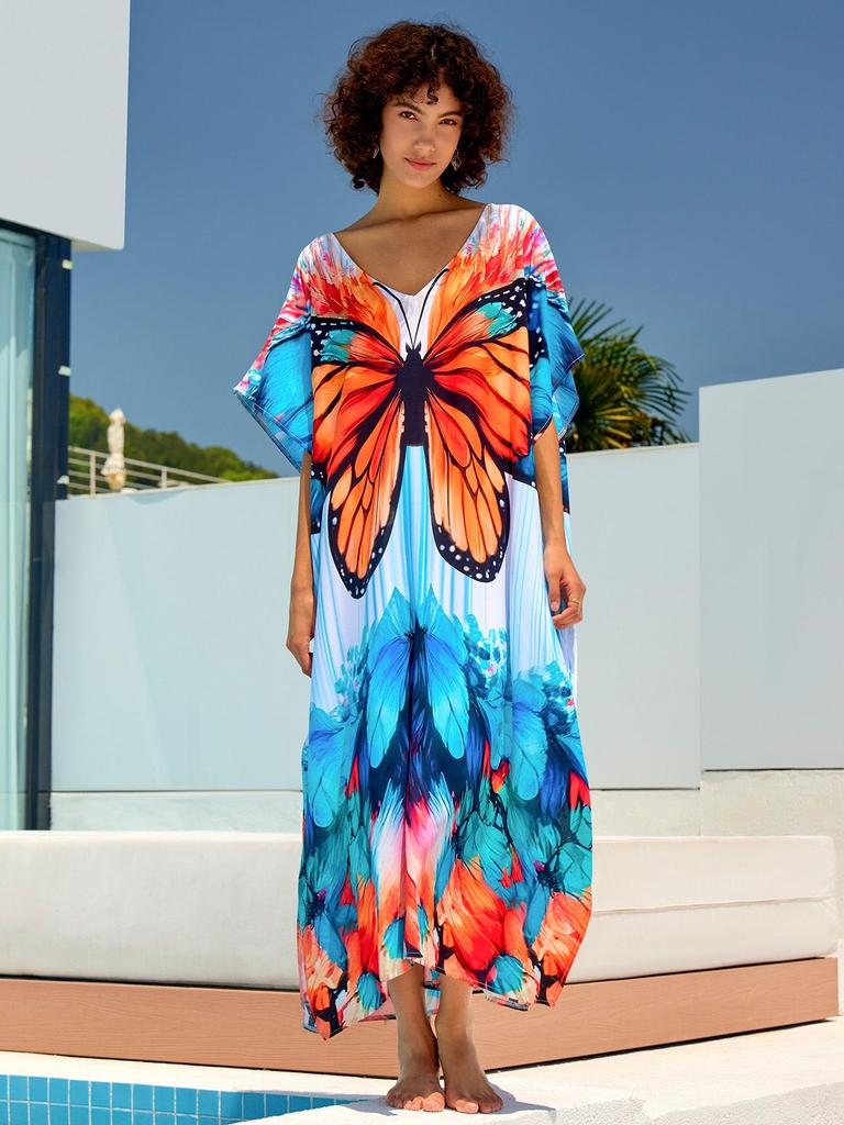 European & American Cotton Print Beach Cover-Up Long Dress - Plus Size Swimsuit Sunscreen Robe