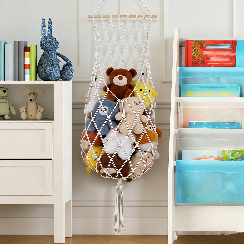 Hamak na pluszowe zabawki o dużej pojemności, wisząca siatka do przechowywania z wytrzymałej białej tkaniny na pluszaki w pokoju zabaw, sypialni, dekoracja