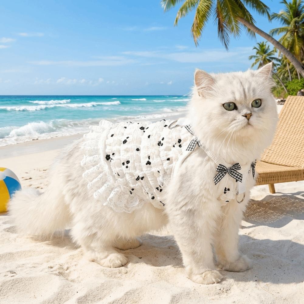 Embroidered Flower Dog Lace Dress Lace Bowknot Puppy Summer Clothing  for Puppy Cats