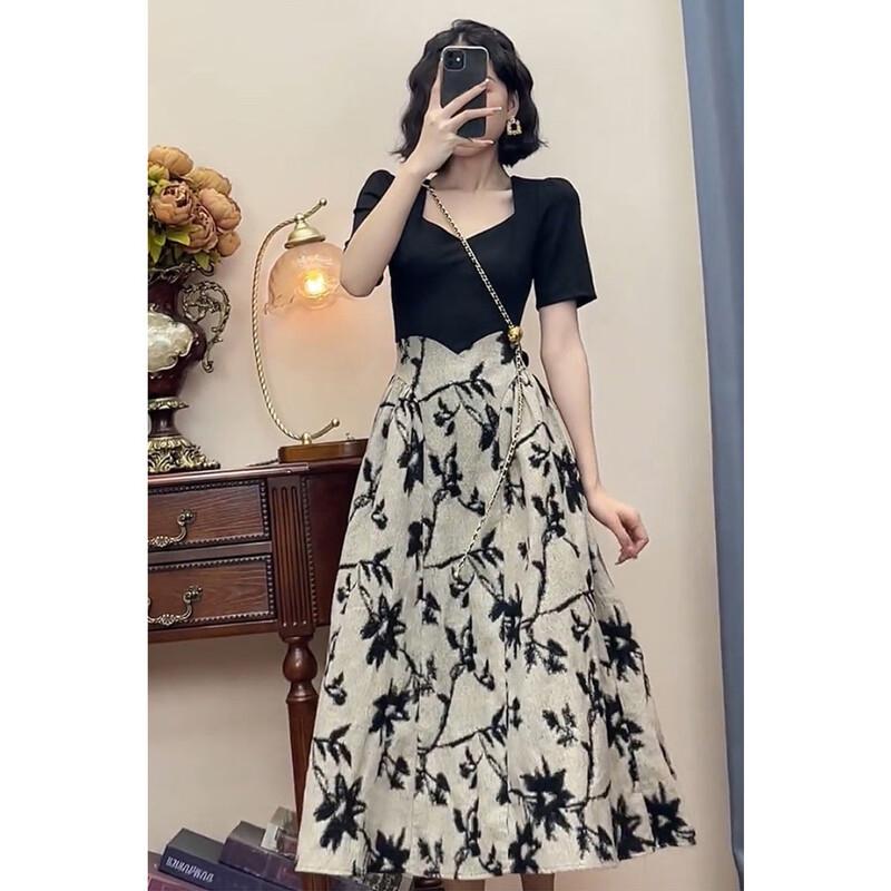 JK&JS Elegant French Style Patchwork Long Dress