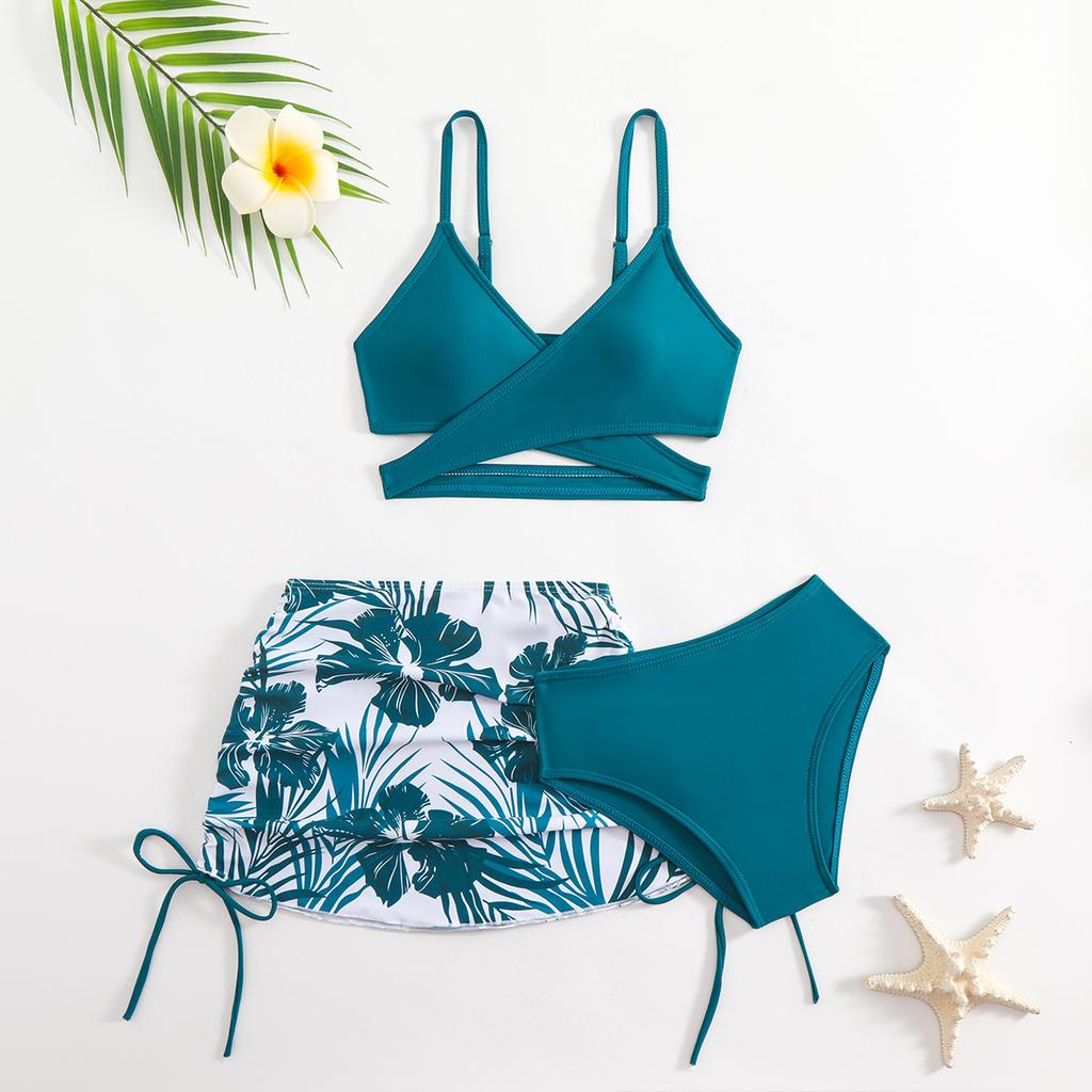 Costum de baie pentru copii costum de baie pentru femei cu fustă separată imprimeu tie-dye pentru copii de vârstă mijlocie și mai mari fete bikini costum de baie pentru copii set de trei piese