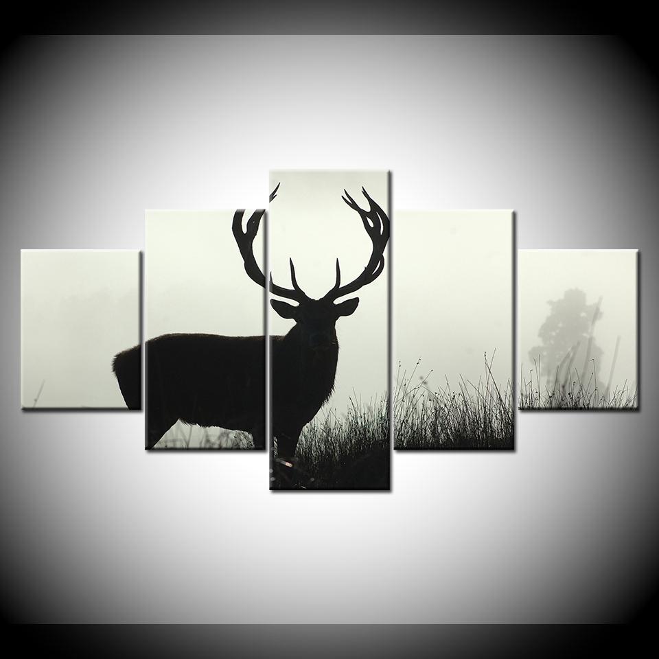 Canvas Painting A deer walking in dense fog 5 Piece Wallpapers Art Canvas Print modern Poster Modular art painting Home Decor