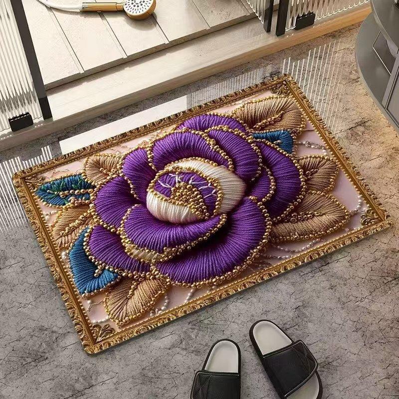 Floral Cross-Border Doormat: Dirt-Resistant, Easy-Clean Doorway Pad for Dust Removal