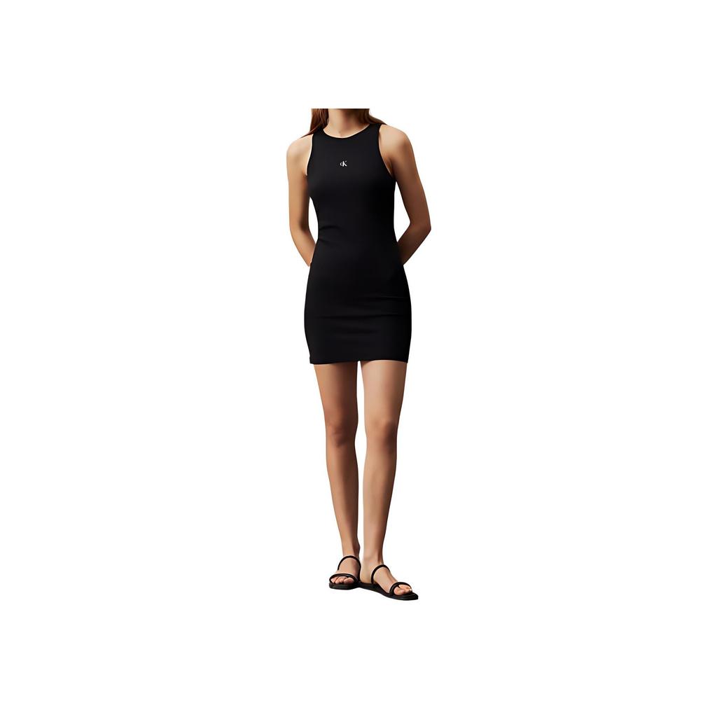 Calvin Klein Solid Color Round Neck Short Logo Sleeveless Dress Women Dresses Black J20J223067-BEH