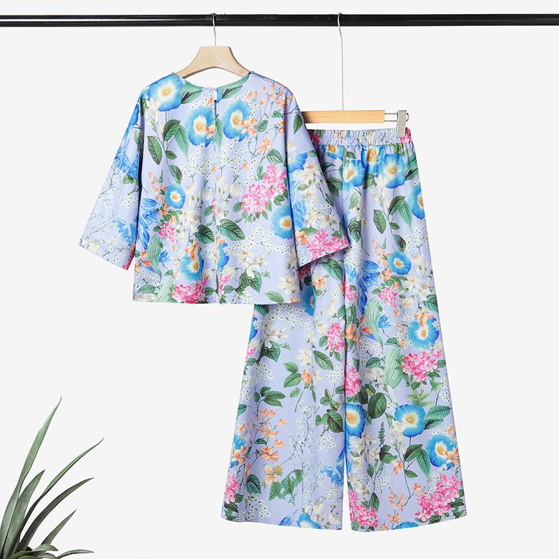 ZANZEA Women 3/4 Sleeve Blouse and Pants Casual Floral Print Two Piece Suit Sets
