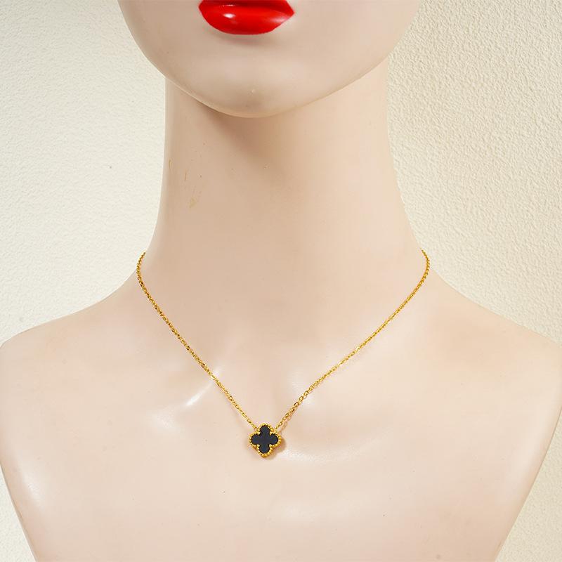 

13 мм высококачественное ожерелье из титановой стали с четырьмя листами клевера не теряет цвет женское ожерелье цепочка на ключицу Lucky Grass 18K чёрный