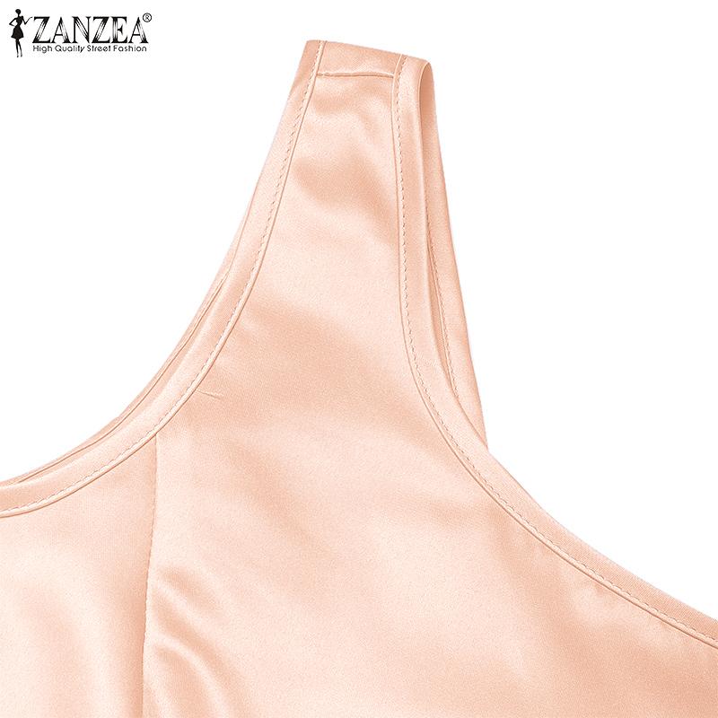 ZANZEA Women Casual Round Neck Summer Sleeveless A-Line Dress