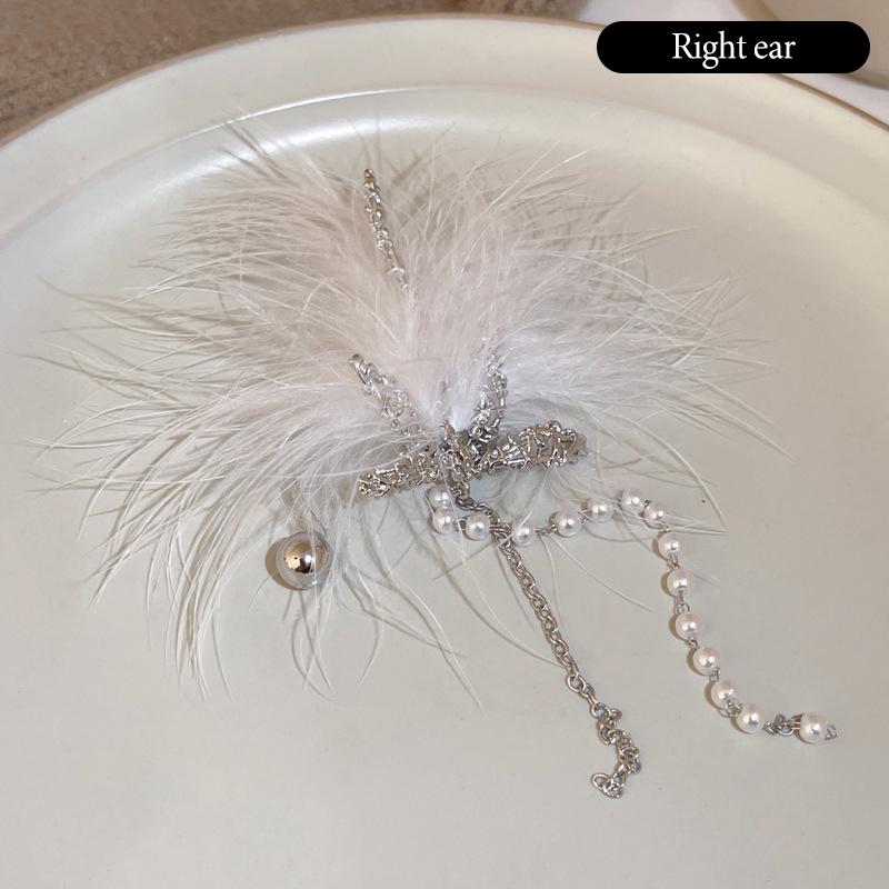 

Длинные серьги-клипсы с асимметричными белыми перьями и кисточками в стиле бохо