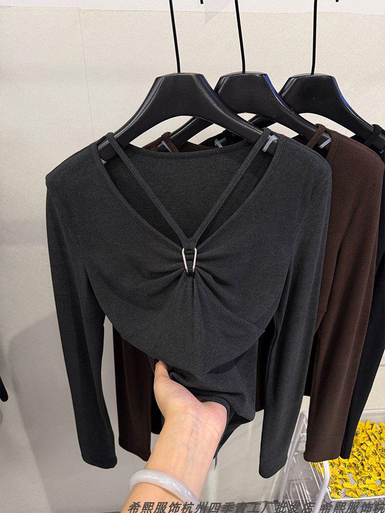 Chic Slim-Fit V-Neck Long-Sleeve Women's Top - 2026 Spring Arrival