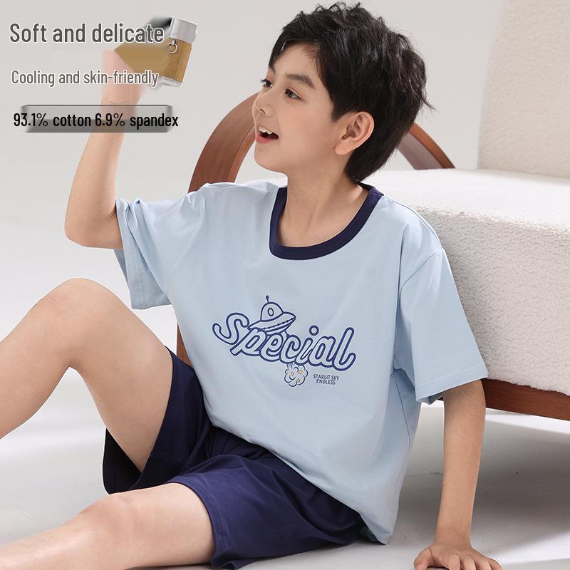 2026 Boys' Lycra Cotton Summer Pajama Set – Air Conditioning Suit for Children