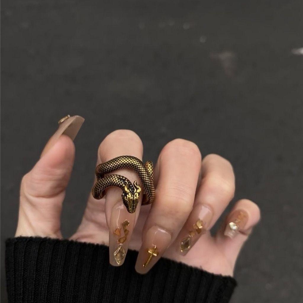 Dark and Cold Golden Spirit Snake Niche Design Snake Ring Female Punk Adjustable Trendy