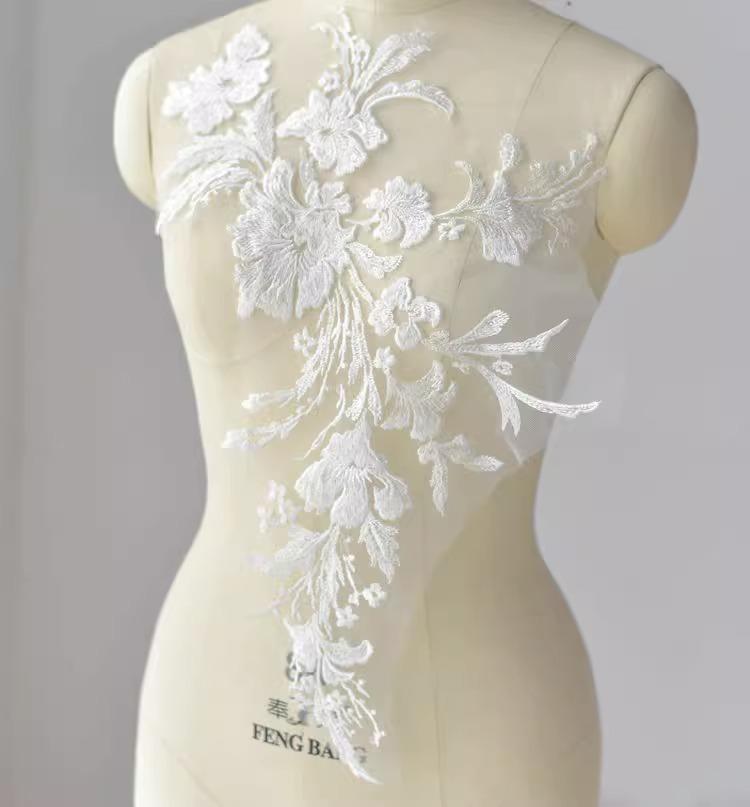 Exquisite Rayon Cotton Embroidered Lace Flower Sticker Wedding Dress Handmade Diy Material Clothing Decorative Accessories