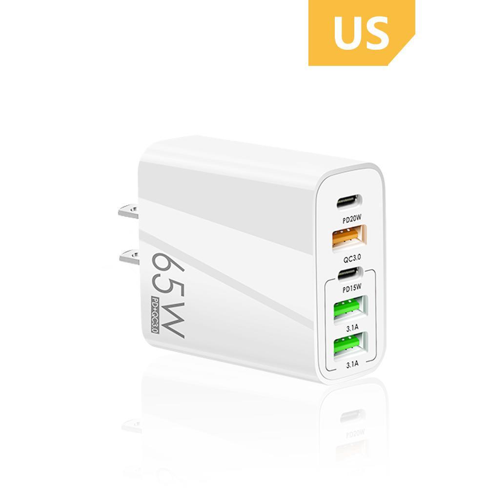 PD65W Fast Charger: 5V3.1A Multi-port Adapter with PD & 3 USB Ports for EU, US, UK