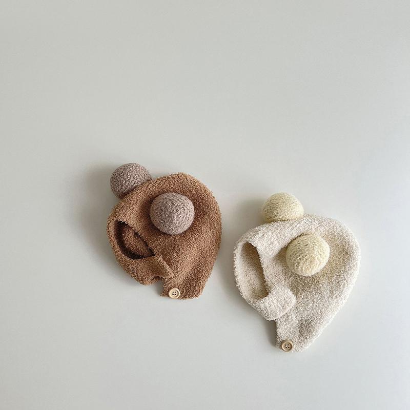 Baby Warm Plush Hat Cute Pompom Infant Toddler Ear Protection Cap Solid Color Baby Boy Girls Winter Warmer Beanie Earmuffs
