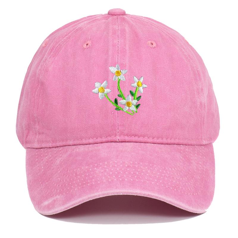 Korean 2025 Floral Embroidered Curved Brim Baseball Cap for Women - Sun Protection & Face Slimming Design