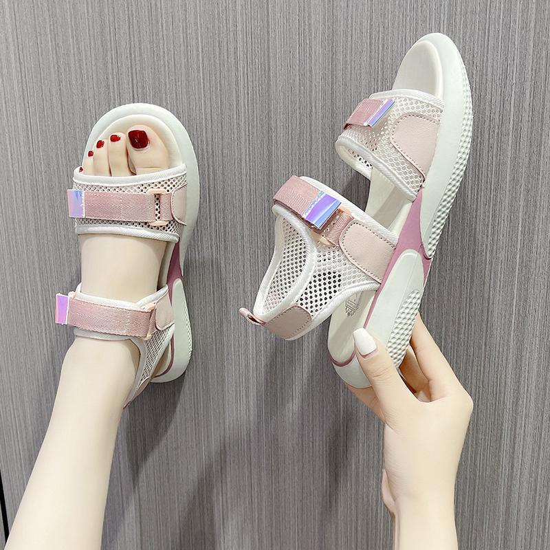 Fashion Women's Fashion Sports Sandals Summer New Round Head Mesh Cloth Breathable Soft Sole Anti-slip Wear-resistant Flat Shoes