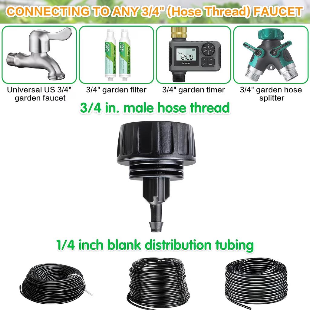 6pcs Heavy-Duty Leak-Proof Hose Connector 3/4" To 1/4" Barb Drip Irrigation Adapter For Garden Tap Compatible With US/EU Faucets