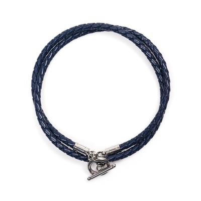 [Jbans Classic] Surgical Steel Ring Bar Layered Slim Leather Bracelet (C2101-Ac720_Na)